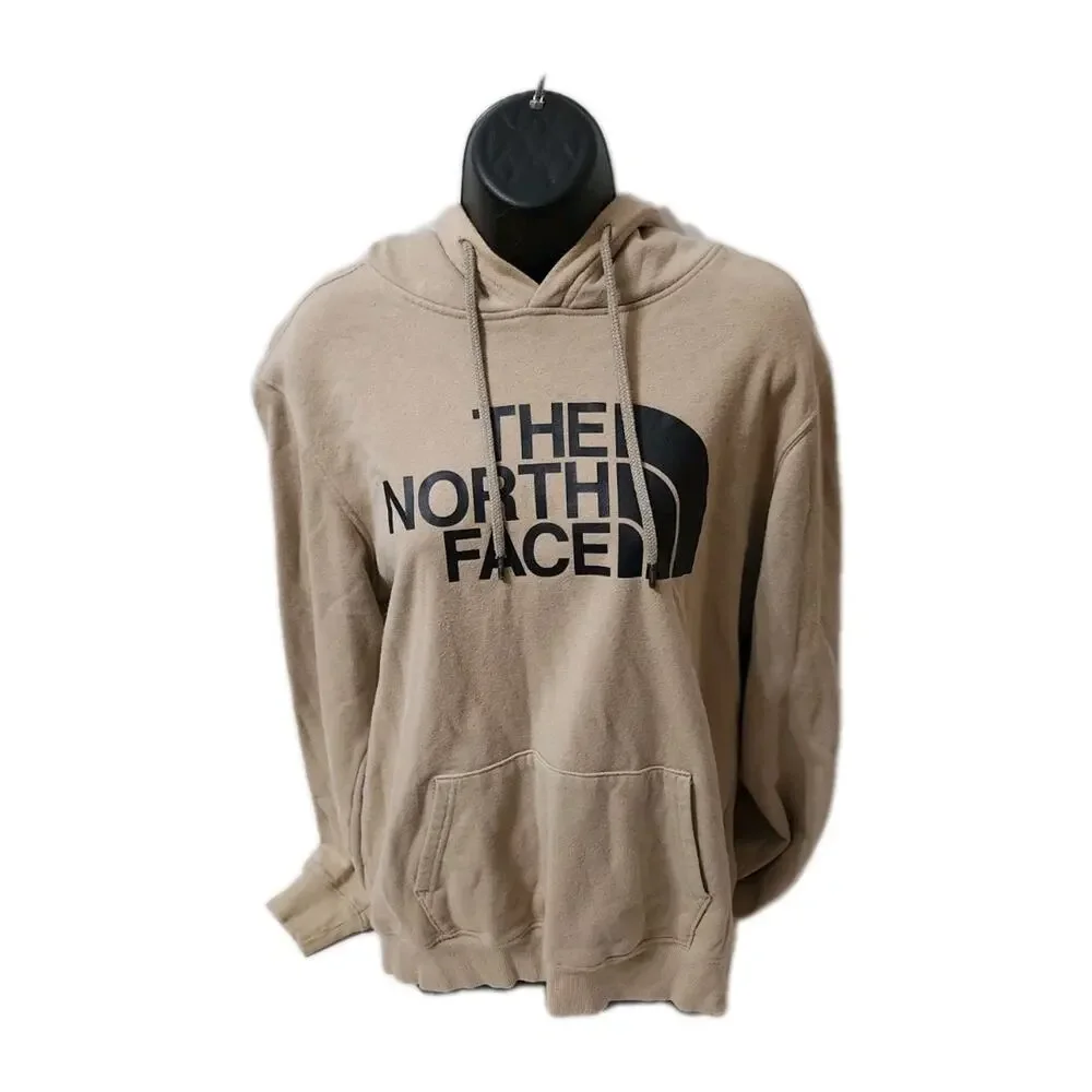 North Face Pullover Hoodie Camel Brown Black Logo Mens M Unisex Kangaroo Pocket